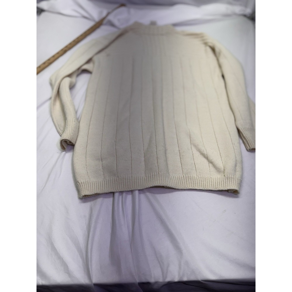 Vintage Courtney Rhodes Cable Knit Sweater Long White Sz M Peasant High‎ Neck